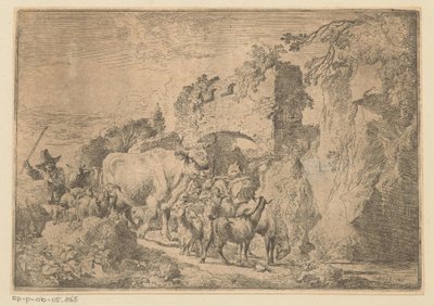 Berger avec troupeau près d