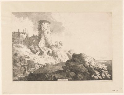 Paysage vallonné avec tour - Christian Wilhelm Ernst Dietrich