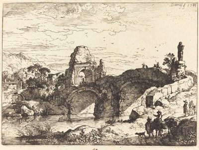 Paysage avec un pont et une tour en ruine - Christian Wilhelm Ernst Dietrich