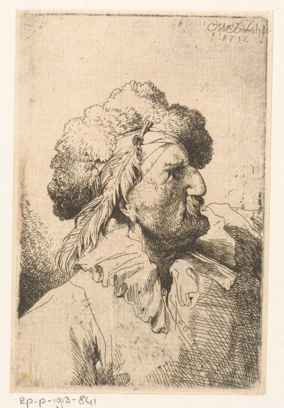 Homme avec bonnet de fourrure et plume - Christian Wilhelm Ernst Dietrich
