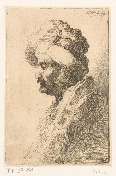 Homme regardant en bas avec un bonnet de fourrure - Christian Wilhelm Ernst Dietrich