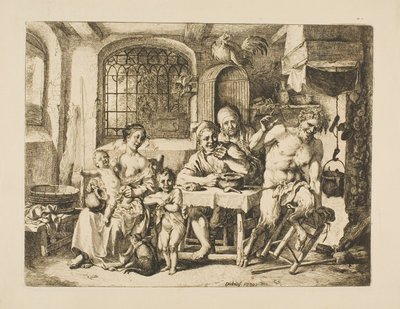 Satyre dans une maison de paysan, dans le style de Jordaens - Christian Wilhelm Ernst Dietrich
