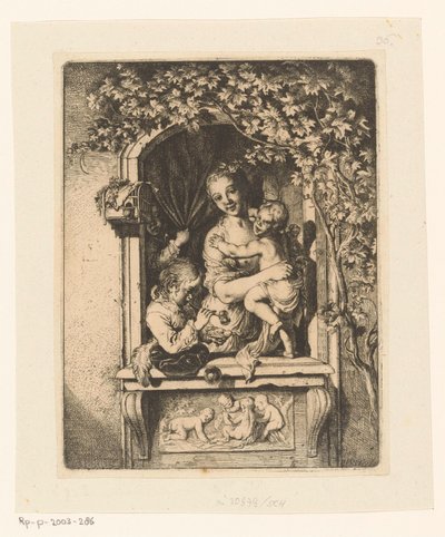 Femme avec enfants dans une fenêtre décorée - Christian Wilhelm Ernst Dietrich