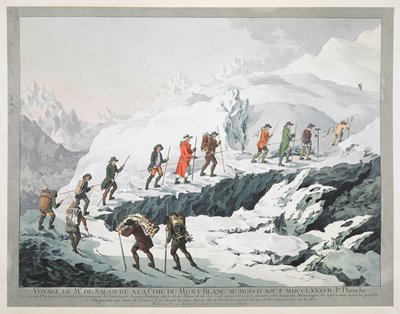Horace Bénédict de Saussure et ses guides traversant un glacier du Mont Blanc (gravure) - Christian von Mechel