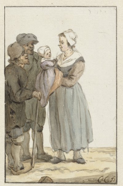 Femme avec enfant près de deux hommes - Christina Chalon