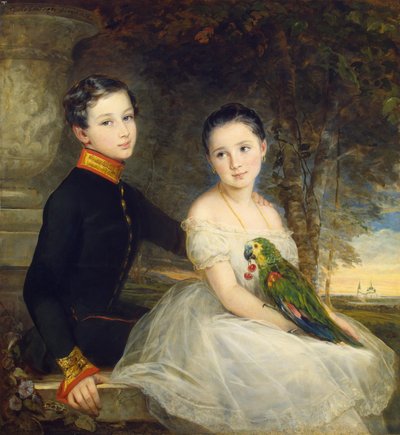 Enfants avec perroquet - Christina Robertson