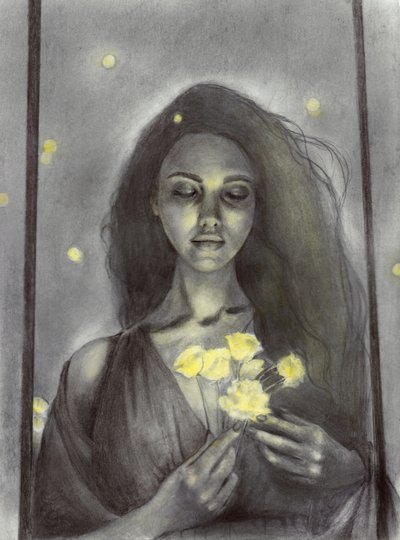 Une femme rêveuse et des fleurs rayonnantes - Christine Lindstrom