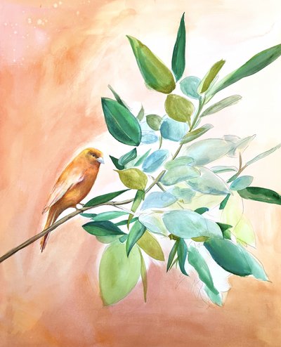 Un oiseau orange sur une branche - Christine Lindstrom
