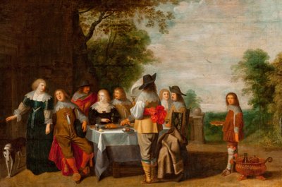Compagnie à une table dans un parc - Christoffel Jacobsz Laemen van der