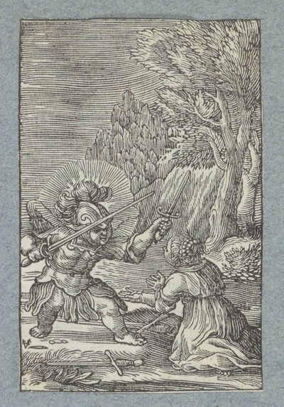 Enfant se rendant à un ange vêtu en chevalier - Christoffel van Sichem (II)
