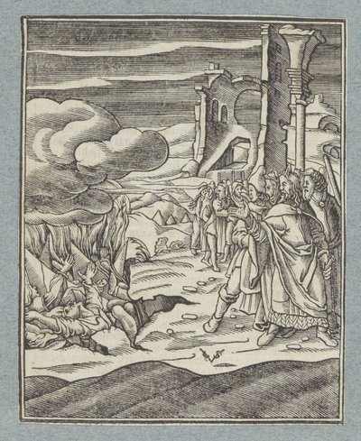 Korah, Dathan et Abiram et leurs familles engloutis par la terre - Christoffel van Sichem (II)