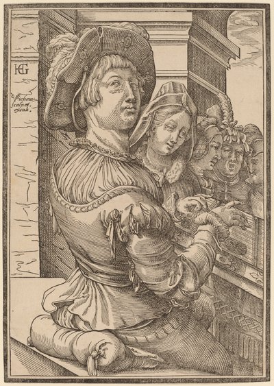 Un jeune homme jouant du psaltérion - Christoffel van Sichem I after Hendrik Goltzius
