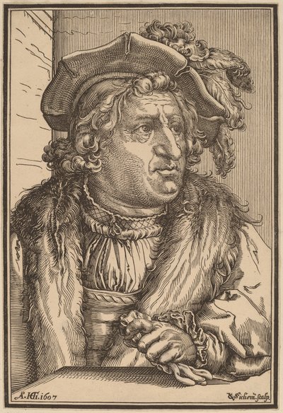 Homme avec un chapeau à plumes - Christoffel van Sichem I after Hendrik Goltzius