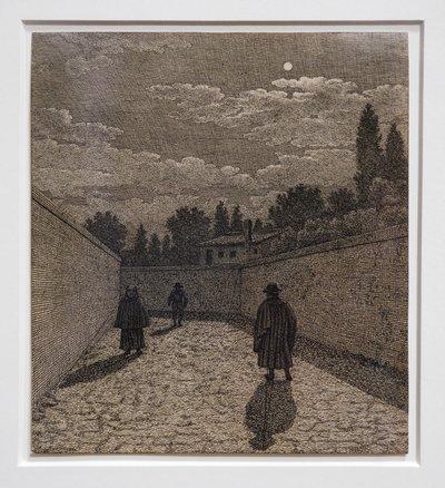 Clair de lune sur la route, illustration de la perspective linéaire, tableau IV 1838-40 (eau-forte) - Christoffer-Wilhelm Eckersberg
