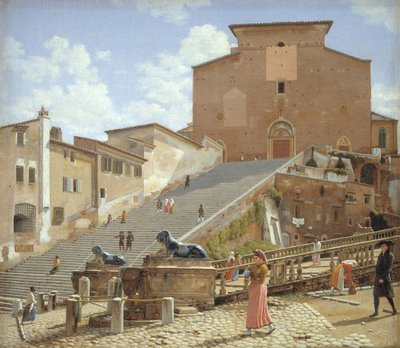 Les escaliers en marbre menant à Santa Maria in Aracoeli à Rome - Christoffer Wilhelm Eckersberg