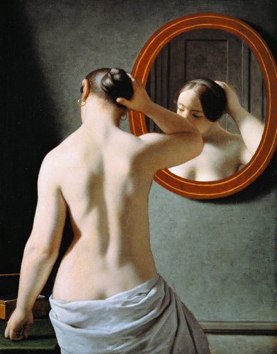 Une femme nue se coiffant devant un miroir - Christoffer Wilhelm Eckersberg