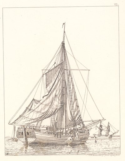 Danois : une chasse danoise qui assèche les voiles par temps calme. - Christoffer Wilhelm Eckersberg