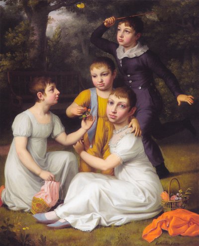 Portrait des quatre enfants aînés de Johannes Søbøtker à Hummeltofte. - Christoffer Wilhelm Eckersberg