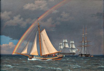 Arc-en-ciel en mer avec quelques navires de croisière - Christoffer Wilhelm Eckersberg