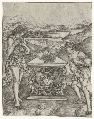 Caïn et Abel offrant un agneau sur l