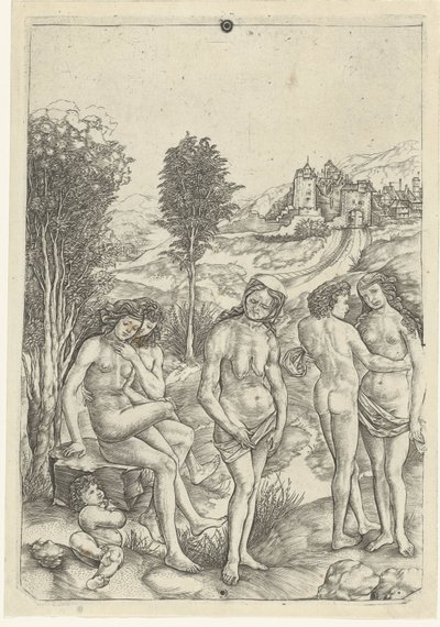 Vieille femme et deux couples amoureux dans un paysage - Christoforo di Michele Robetta