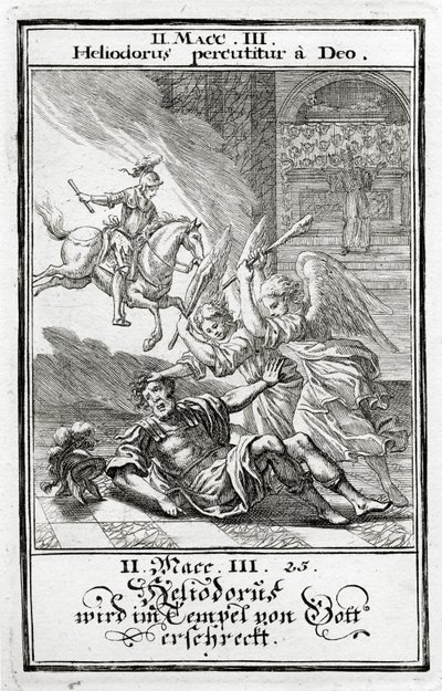 Dieu effraie Héliodore dans un temple, 2 Maccabées (3:21-28), 1695 - Christoph Weigel