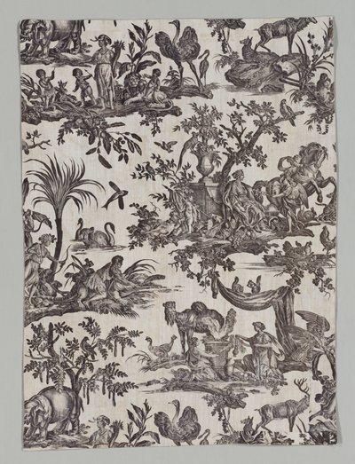 Fragment de coton imprimé à la plaque de cuivre avec le design Les quatre parties du monde, 1788 - Christophe Philippe Oberkampf