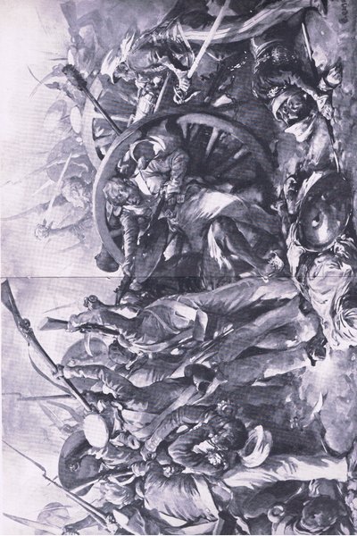 La bataille de Meanee, 17 février 1843 : Le combat aux canons (illustration de British Battles on Land and Sea) - Christopher Clark