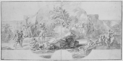 Le débarquement de Colomb en Amérique, étude pour une peinture (détruite en 1777) pour la Sala del Minor Consiglio, Palazzo Ducale, Gênes - Christopher Columbus