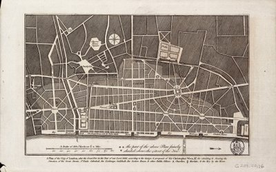 Plan de la ville de Londres après le grand incendie de 1666 - Christopher Wren