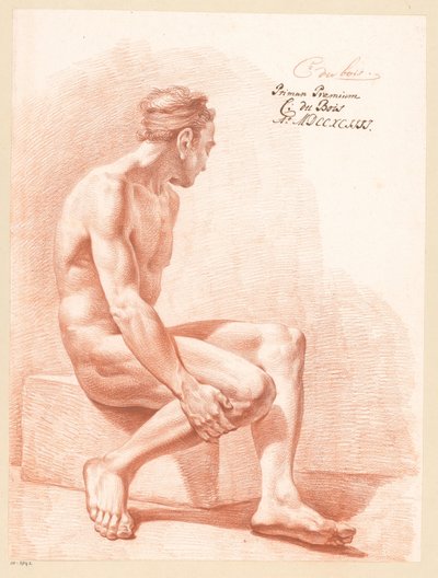 Nu masculin assis, vu de côté (1er prix 1794) - Chrétien Dubois