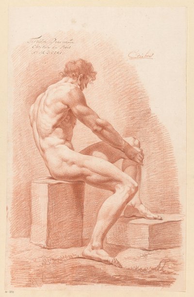 Homme nu assis, vu de côté (3e prix 1790) - Chrétien Dubois