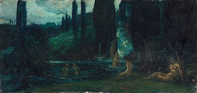 Femmes se baignant le soir dans un paysage méridional - Circle of Arnold Böcklin