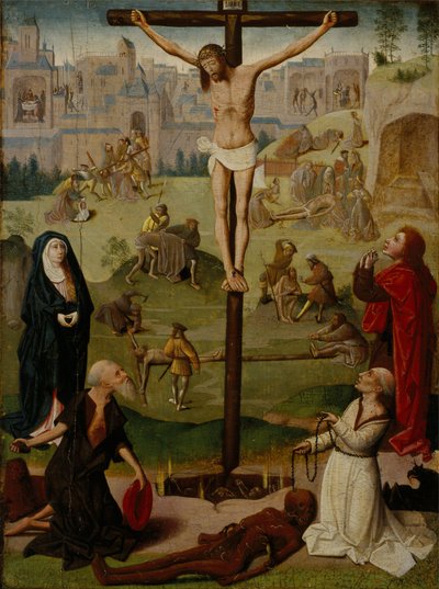La Crucifixion avec Saint Jérôme et Saint Dominique et Scènes de la Passion - Circle of Geertgen tot Sint Jans