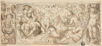 Projet de frise décorative avec Joseph interprétant son rêve à ses frères - Circle of Giovanni Battista Castello
