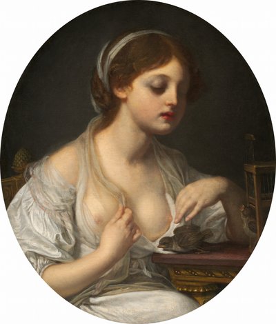 Fille avec des oiseaux - Circle of Jean Baptiste Greuze
