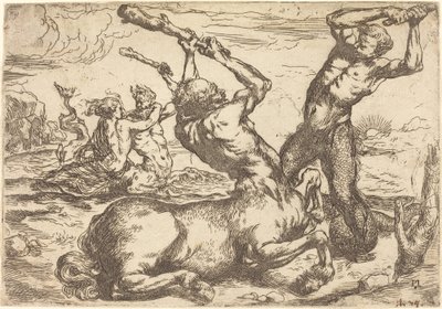 Bataille entre un centaure et un triton - Circle of Jusepe de Ribera