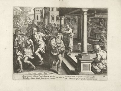 Paul chasse les mauvais esprits à Éphèse (Actes des Apôtres, Acta Apostolorum) - Claes Jansz. Visscher (II) (workshop of)