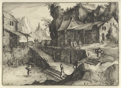 Village de montagne avec maisons et escaliers - Claes Jansz. Visscher (II)