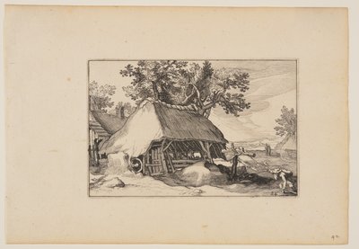 Une grange, de Paysages (Verscheyden aerdige Lanthuysen...) - Claes Jansz. Visscher