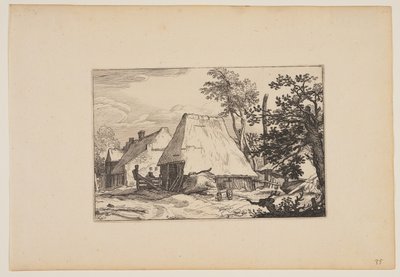 Cour de ferme, homme se reposant sur une clôture à gauche du centre, extrait de Paysages (Verscheyden aerdige Lanthuysen...) - Claes Jansz. Visscher
