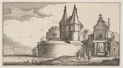 Bastion et porte de ville sur une rivière, extrait de Paysages (Playsante Lantschappen) - Claes Jansz. Visscher II