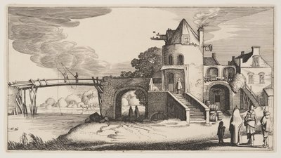Pont avec un péage, extrait de Paysages (Playsante Lantschappen) - Claes Jansz. Visscher II
