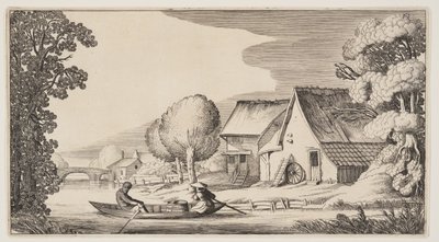 Agriculteur et agricultrice dans un bateau à rames, extrait de Paysages (Playsante Lantschappen) - Claes Jansz. Visscher II