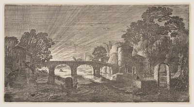 Coucher de soleil sur une rivière, extrait de Paysages (Playsante Lantschappen) - Claes Jansz. Visscher II