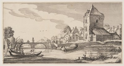 Village sur une rivière, extrait de Paysages (Playsante Lantschappen) - Claes Jansz. Visscher II