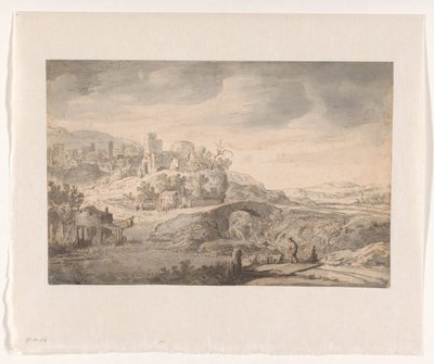 Paysage avec une ville sur une colline et un berger - Claes Moeyaert (possibly)