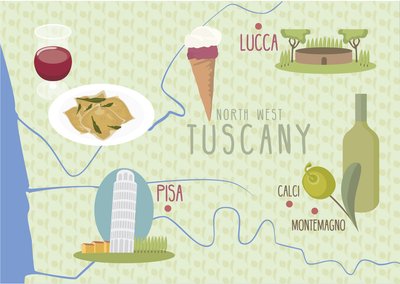 Carte de Lucca et Pisa, Toscane, Italie - Claire Huntley