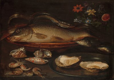 Nature morte avec poissons, fruits de mer et fleurs - Clara Peeters