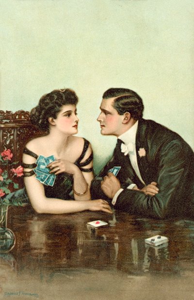 Couple jouant aux cartes - Clarence F. Underwood